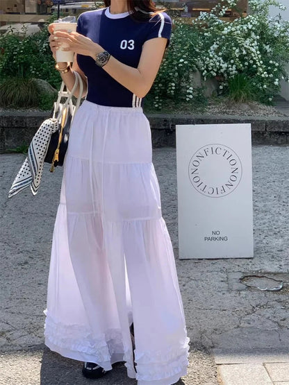 French Style Patchwork Mushroom Edge Split Skirt Summer New Versatile and Personalized Aline Long Skirts