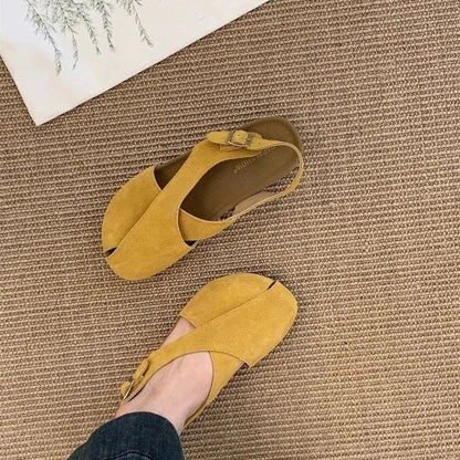 Summer Flats Sandals Platform Shoes Suede Designer Buckle Slippers Brand New Walking Slingback Sandalias Mujer