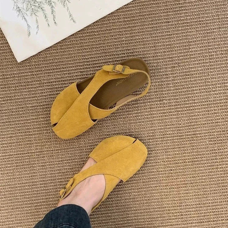 Summer Flats Sandals Platform Shoes Suede Designer Buckle Slippers Brand New Walking Slingback Sandalias Mujer