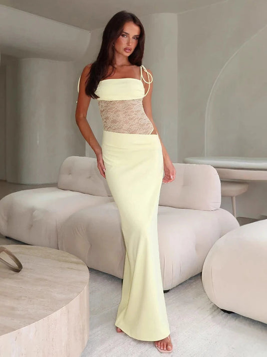 Lace Splice Spaghetti Strap Midi Dress