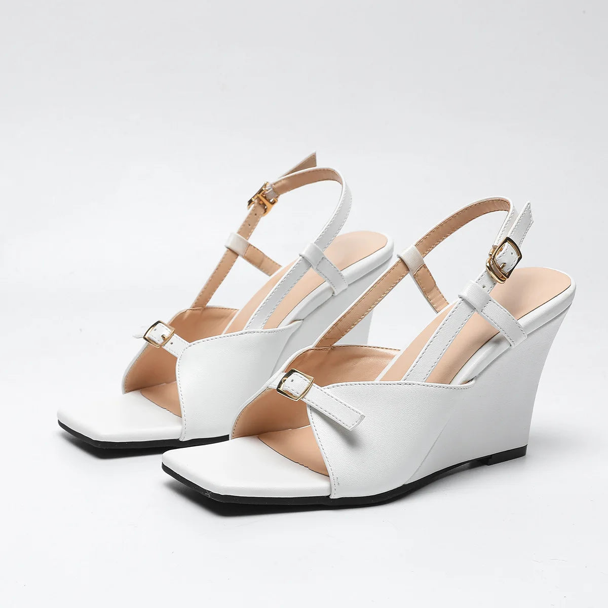 Summer Square Toe Beige Heeled Sandals of Shoes Clogs Wedge Large Size Black New Open Comfort Platform Clear F