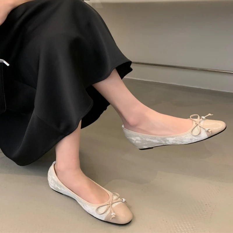 Comfortable Round Toe Flats Sweet Bow Designer Brand Shoes Lace Shallow Ballet Shoes Zapatos Muje