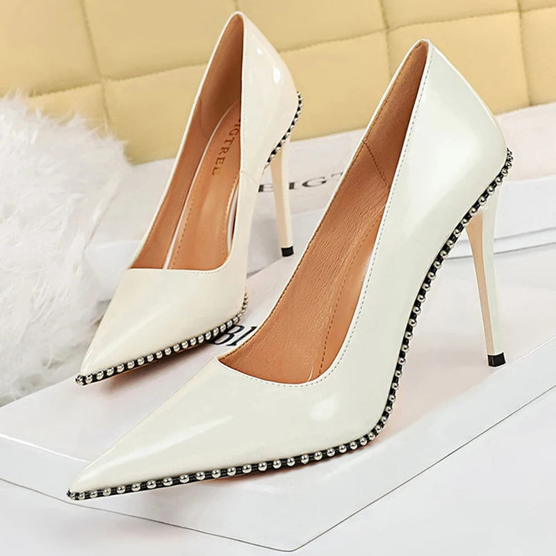 Shoes Rivet Woman Pumps New High Heels Stiletto Pu Leather Heels Party Shoes Female Heel 43