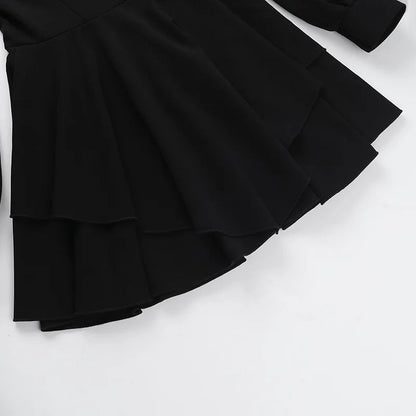 Low Cut Long Sleeve Pleated Mini Dress Wrap Waist Slim Party Vestido Spring Fall Harajuku Y2k Clothes