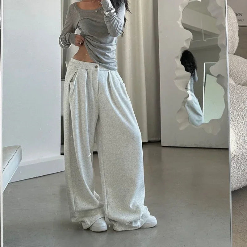 Oversized Grey Sweatpants Y2k America Style Retro Baggy Pants Sports Hip Hop Trousers Joggers