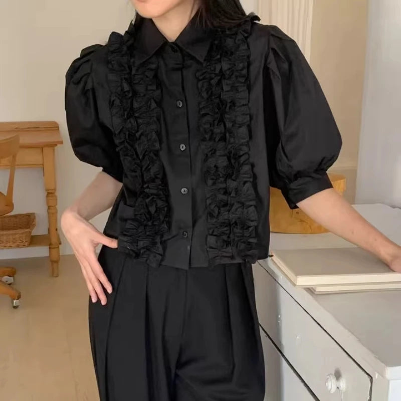 Puff Sleeve Shirts&blouses Ruffles Spring Summer Korean Blusas Mujer Camisas
