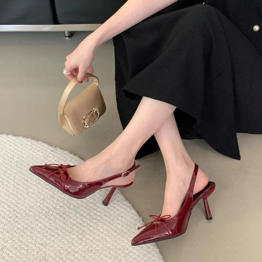 Summer of Shoes Beige Heeled Sandals New Black Spring Pointed Comfort Bow High Clear Low Fabric P
