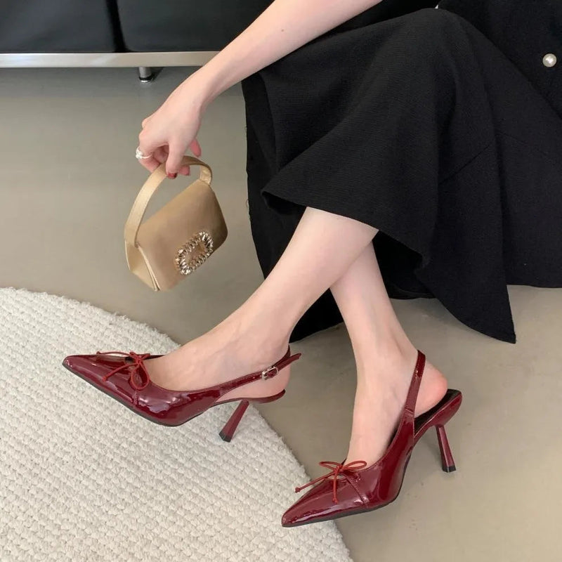 Summer of Shoes Beige Heeled Sandals New Black Spring Pointed Comfort Bow High Clear Low Fabric P