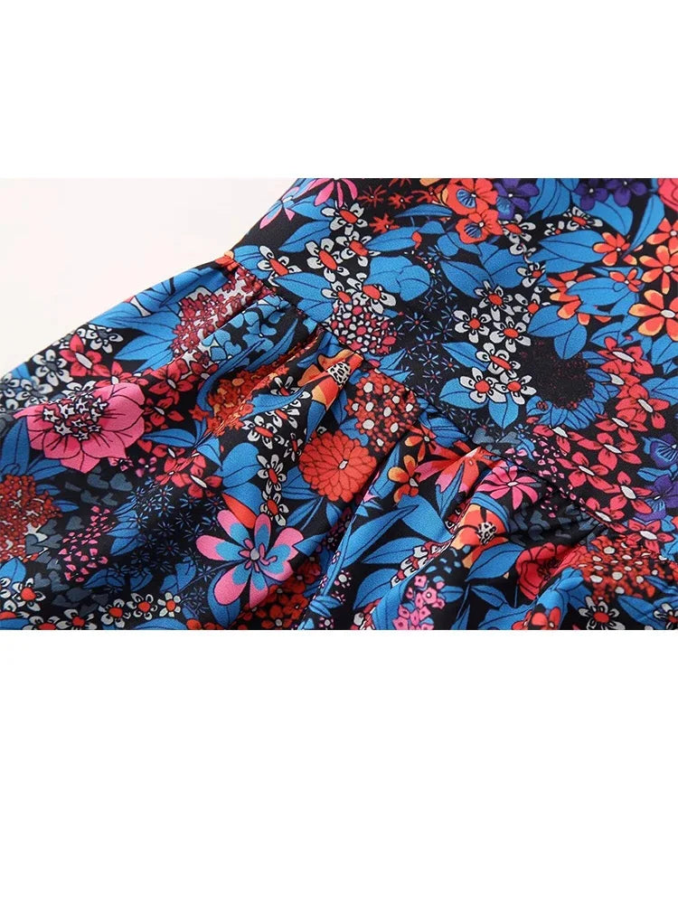 Woman Printed Blouses Top Lace Up Round Neck Short Sleeves Tshirt Female Flounce Cropped Tops