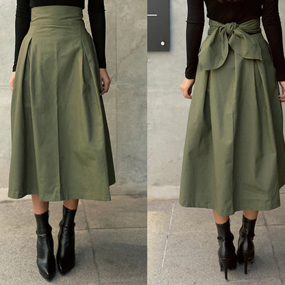 New Autumn Black Skirts Korean Color Big Swing Female Skirt Long Skirt Wild High Waist Bow Slim Skirts