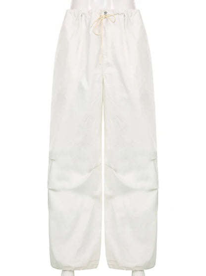 Baggy Wide Leg Sweatpants White Loose Drawstring Low Waist Cargo Pants Hippie Joggers Trousers