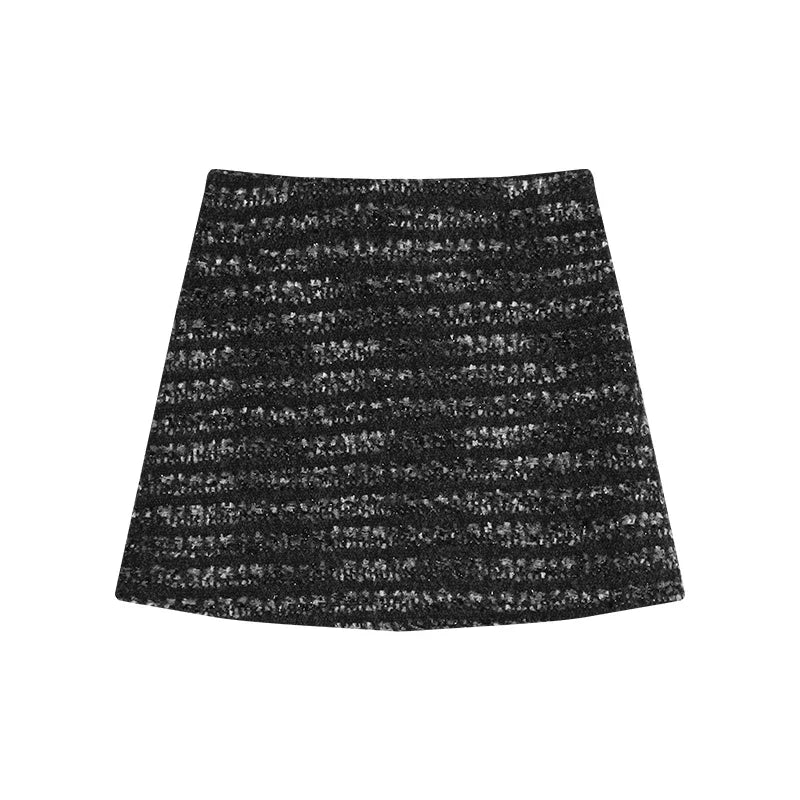 Spring New Oneck Diamond Sequins Cashmere Longsleeved Sweater + High Waist Striped Knit Skirt Twopiece Suit