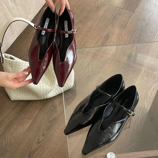 Comfort Shallow Flat Shoes Pointed Toe Office Shoes Buckle Strap Designer Footwear Female Zapatos De Mujer