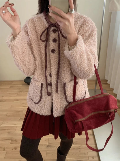 Slim Coats Woolen Winter Sweet Office Lady Curl Daily Gentle High Street New