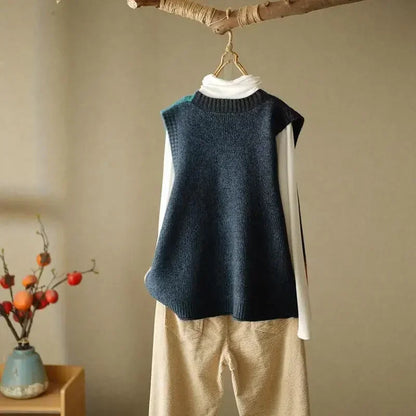 Korean Crop Sweater Vest Loose Sweater Vest Cable Knit Sweater Vest for Designer Tops