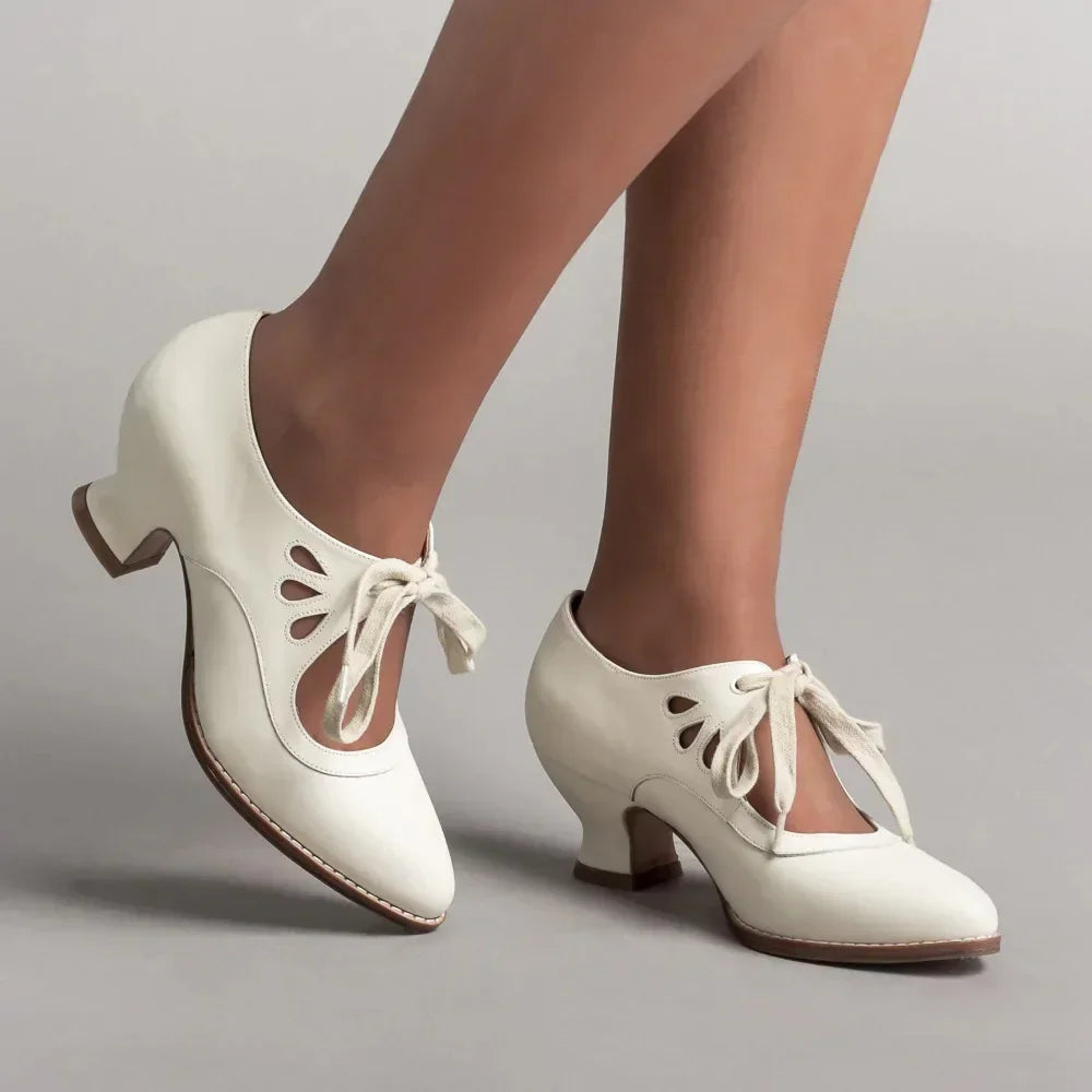 Retro Mary Jane Pumps Woman Lace Up Low Heel Dress Zapatos Brand Design Butterfly Wing Derby Shoes 43