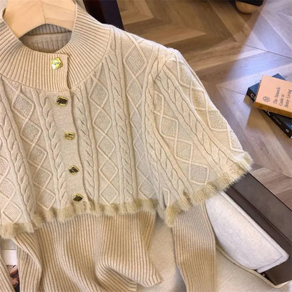 French Gentle Christmas Sweater Twopiece Set Cardigan Female Autumn Winter Slim Base Temperament Knitting Shawl Top