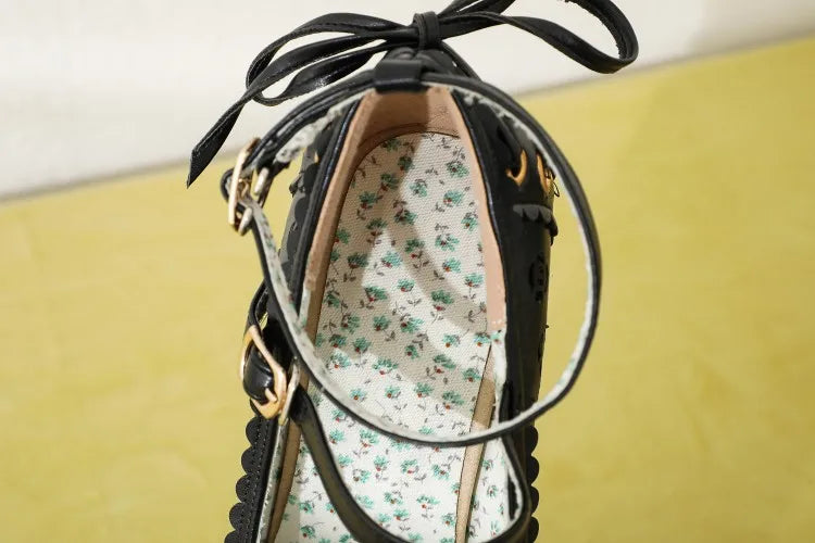 Summer 2.5 Platform Bow Lace Princess Lolita Shoes Party 10cm High Heel Buckle Big Size 43