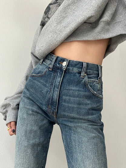 Woman Aesthetics Jeans Denim American Style 90s Gyaru Pants High Street Tide Allmatch Preppy Style Cozy Straight Leg
