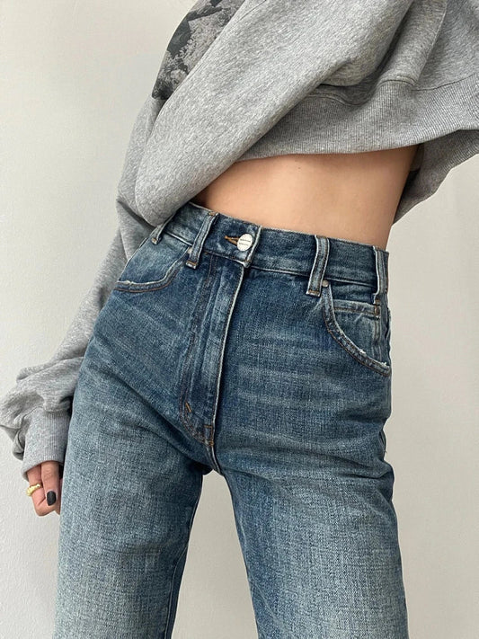 Woman Aesthetics Jeans Denim American Style 90s Gyaru Pants High Street Tide Allmatch Preppy Style Cozy Straight Leg
