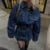 Street ’s Denim Jacket Lapel Full Sleeves Zipper Dark Blue Cinched Waist Jeans Coats Female Spring Lady Y2k Outwear