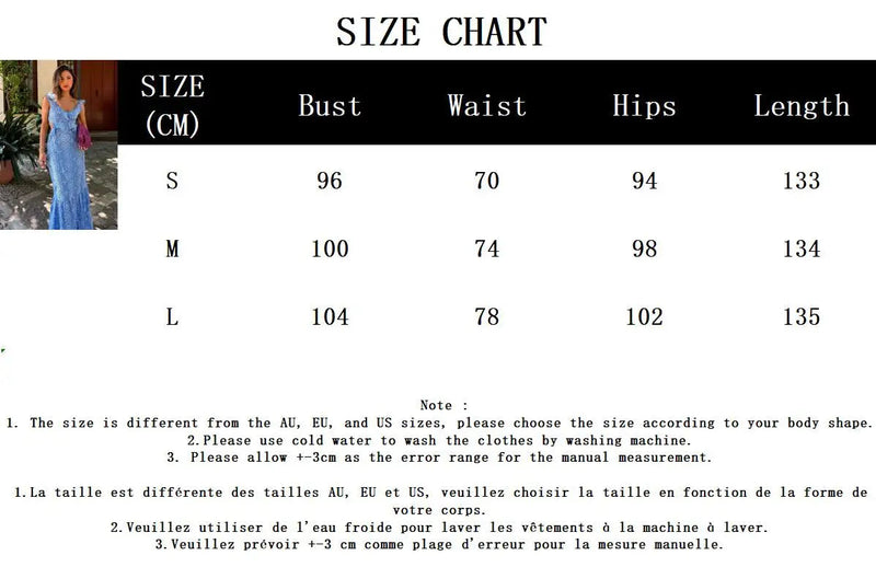 Blue Hollow Out Embroidered Midi Dress Summer New V Neck Sleeveless Ruffle Long Dresses Holiday Vestidos
