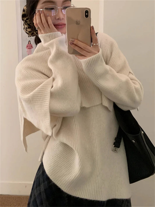 Sweaters Slim Knitted Winter Daily Office Lady Warm Sweet Loose Plaid Aline Skirts