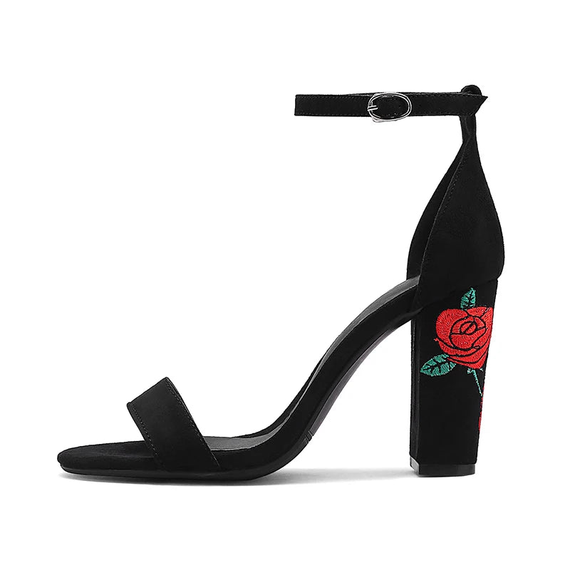 Style Embroidered Highheel Sandals Summer New Ankle Strap Retro Open Toe Wedding Shoes Female 3445