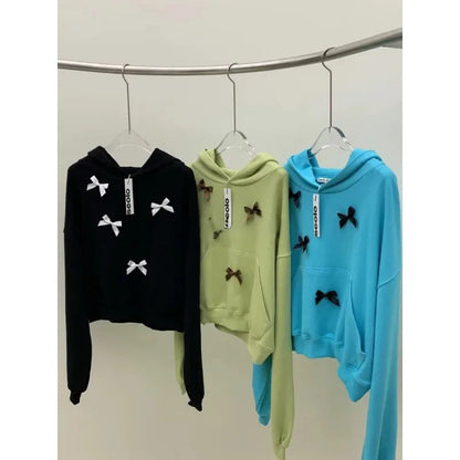 Autumn for Korean Style Bow Aesthetic Hoodie Sweatershirt Harajuku Coat Gothic Emo Hippie Jacket Mall Goth