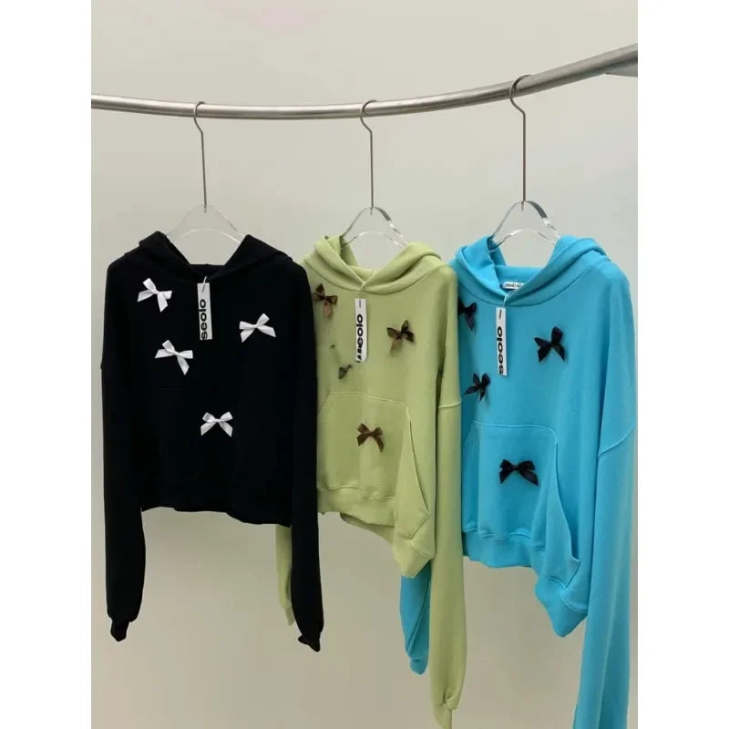 Autumn for Korean Style Bow Aesthetic Hoodie Sweatershirt Harajuku Coat Gothic Emo Hippie Jacket Mall Goth