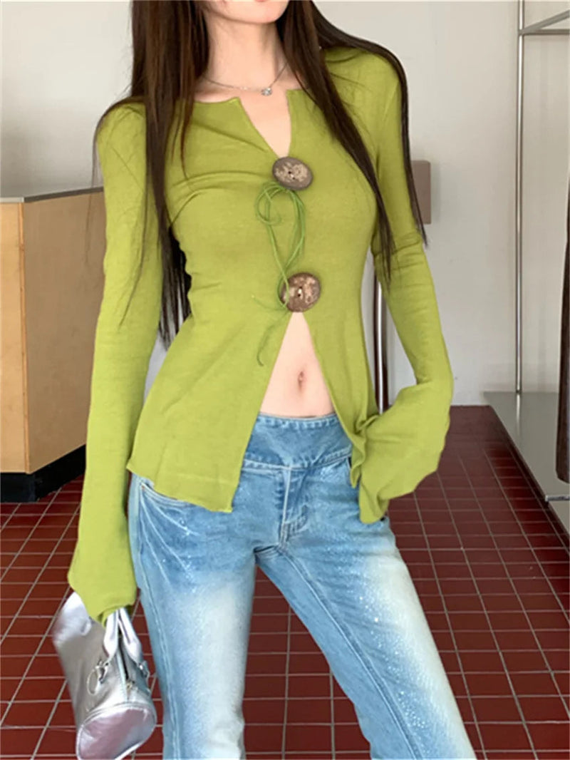 Stylish Slimfit Sweaters New Knitted Split Autumn High Street Ol Mujer Vneck