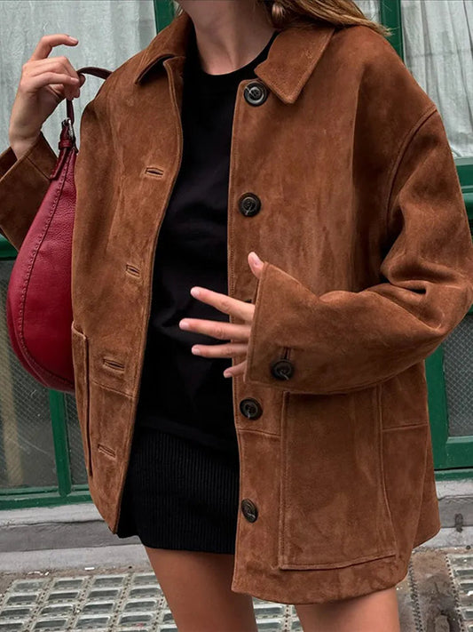 Single Breasted Long Sleeved Pocket Jacket Retro Collar Color Coat Autumn New Commuting Coats