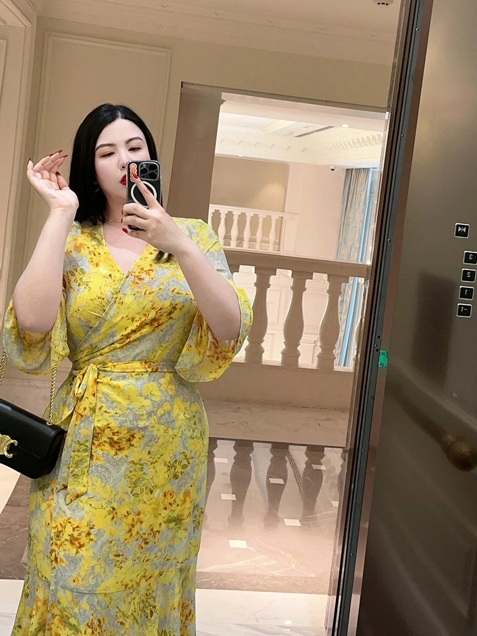 French Style Print Wrap Around Body Large Size Belly Covering Slimming Holiday Long Dress Wrap Around Skirt Large Size