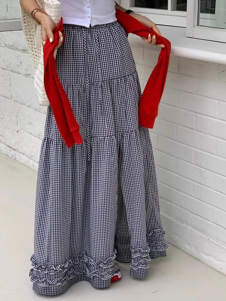 French Style Patchwork Mushroom Edge Split Skirt Summer New Versatile and Personalized Aline Long Skirts