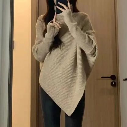 Winter Turtlenecks Korean Irregular Knitted Sweater Female Warm Color Pullovers Lady Loose Long Sleeve Jumper Fc8510