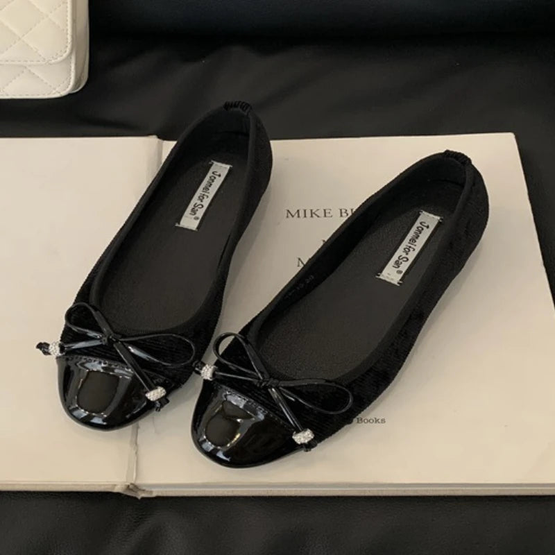 Comfortable Round Toe Flats Sweet Bow Designer Brand Shoes Lace Shallow Ballet Shoes Zapatos Muje