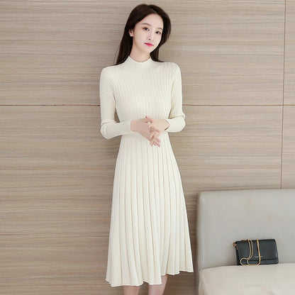 Autumn Winter O Neck Thick Maxi Knit Sweater Pullovers Dress Basic Aline Sweater Female Long Party Office Dresses