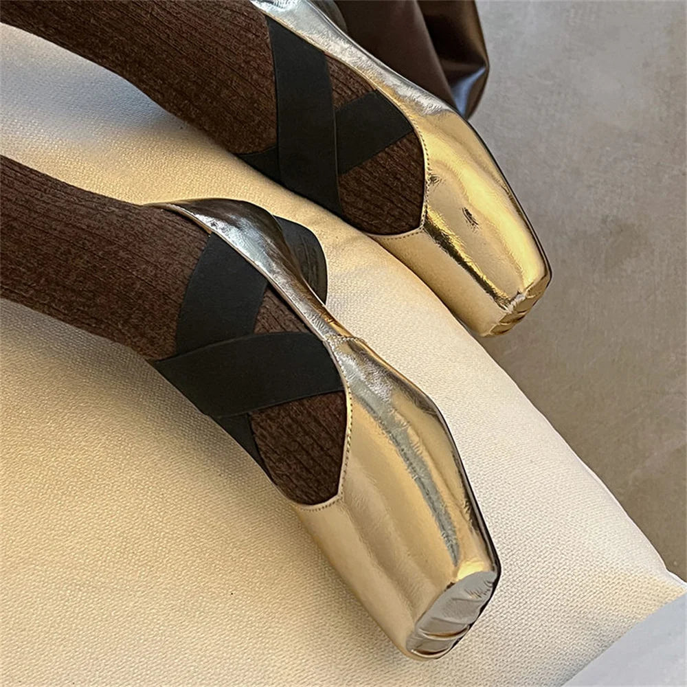 Mary Jane Shoes for Retro Medium Heeled Single Shoes Soft Genuine Leather Ballet Shoes
