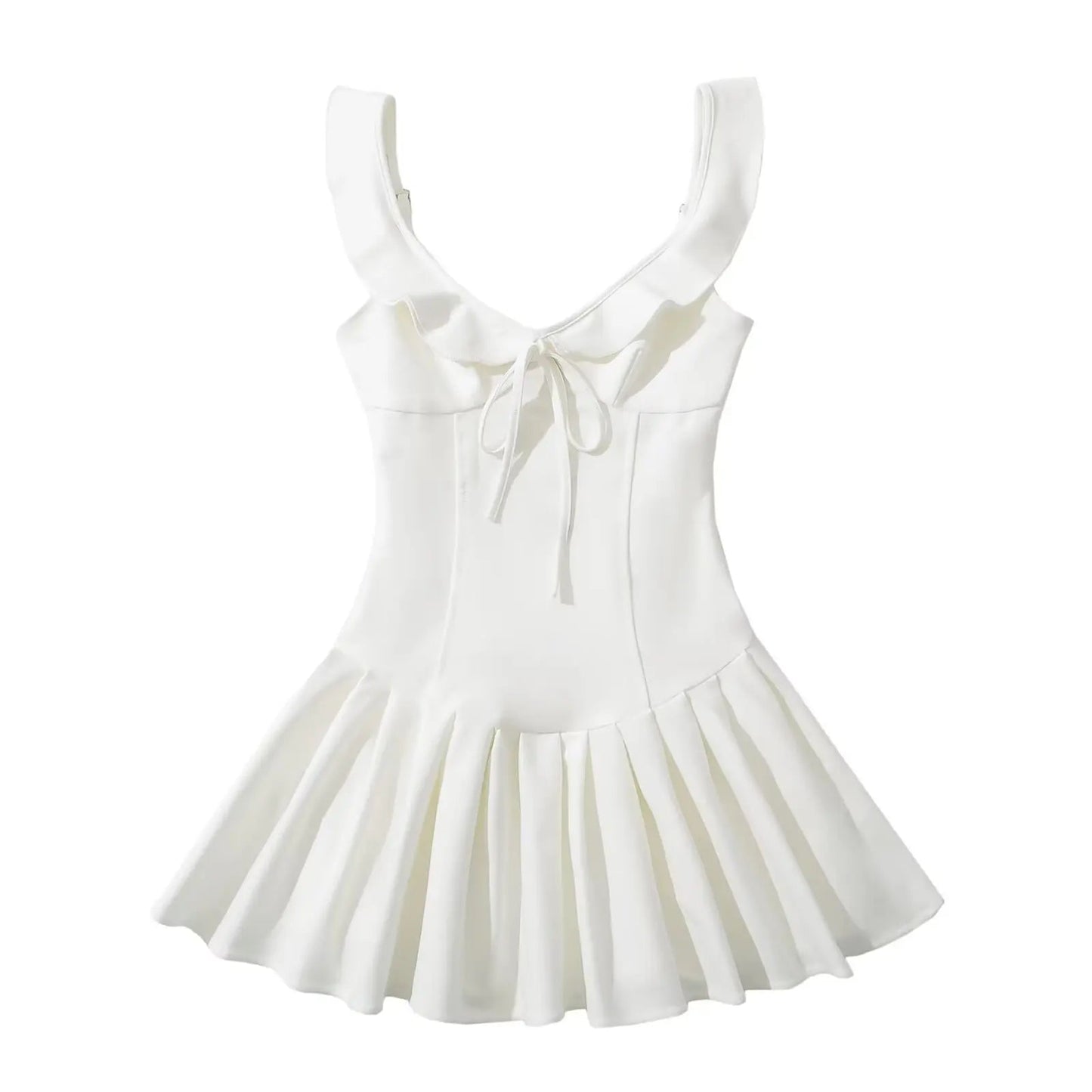 Summer Clothes Mini Dress Ruffle Dress Vacation Dresses Pleated Slim Waist Bow Tie