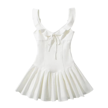 Summer Clothes Mini Dress Ruffle Dress Vacation Dresses Pleated Slim Waist Bow Tie