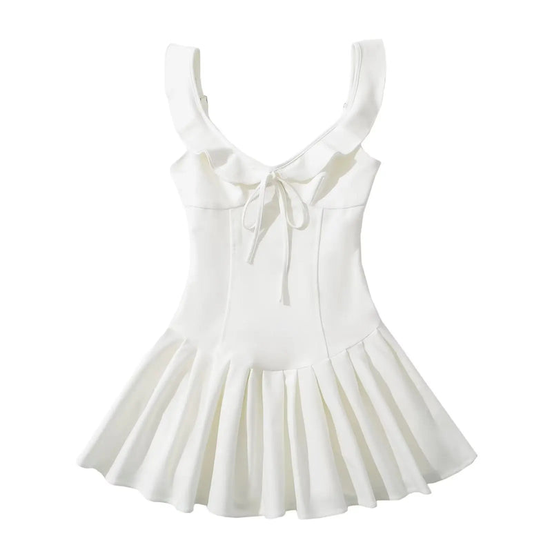 Summer Clothes Mini Dress Ruffle Dress Vacation Dresses Pleated Slim Waist Bow Tie
