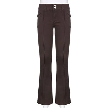 Y2k Brown Flared Jeans Color Pocket Kawaii Trousers Low Waist Aesthetic Jogging Pants Basics