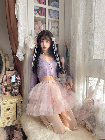 Princess Sweet Lolita Thin Wisteria Fake Twopiece Alpaca Wool Slimming Knit Cardigan