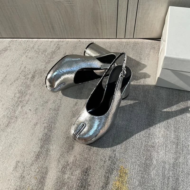 Split Toe Ninja Split Toes Pumps Woman Heels Mary Janes Round High Heel Shoes Buckle Strap Shallow Sandals Shoes