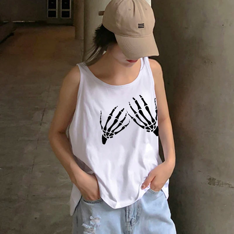 Europe and the United States Street New Skull Series Printed Short Sleeve Y2k ’s T-shirt Vest Strap Inside