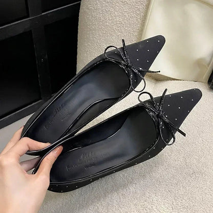 Rhinestone Bow Decoration Pumps Pointed Toe Satin Thin High Heels Banquet Shoes Mules Loafers