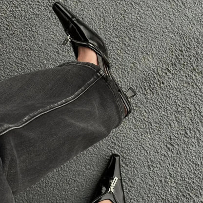 New Designer Pointed Toe Low Heels Mule Shoes Zipper Slingback Sandal Female Party Pumps Fashions High Heels