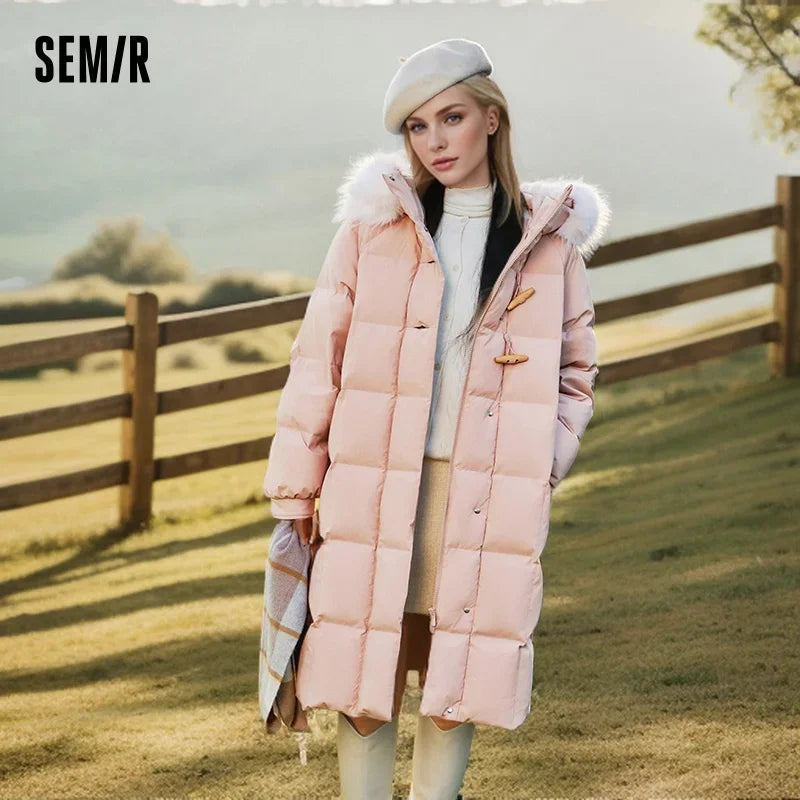 Down Jacket Long Length Three-proof Windproof Loose Winter New Warm Fur Collar Hooded Coat Down Jacket
