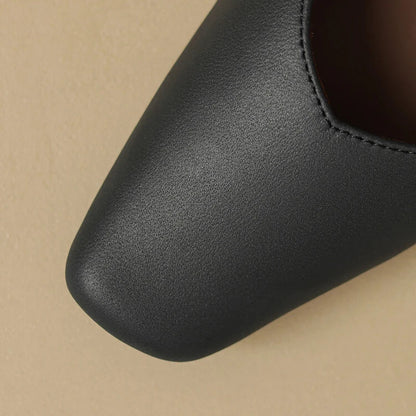 Genuine Leather Pointed Toe Dress Shoes Low Heel Pumps