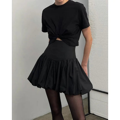American Retro Color All Match Aline Skirt Summer New High Waist Pleated Bud Skirt